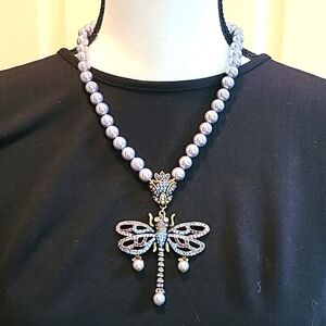 Heidi Daus Dragonfly Gray Pearl Necklace